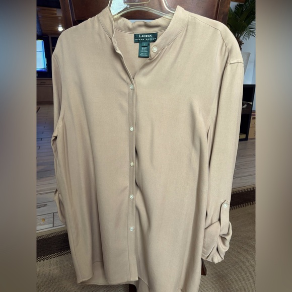 Ralph Lauren silk button down tunic. Tan color size large - Picture 5 of 7